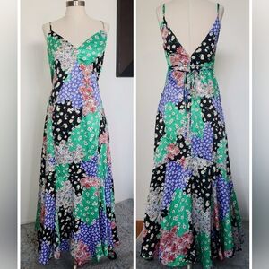 Lulu’s Bold Beauty Green Multi Floral Print Satin Maxi Dress